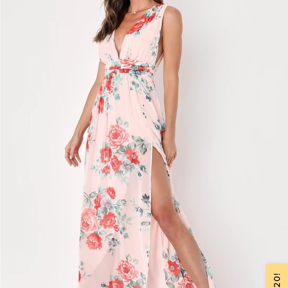 Lulus | Dresses | Lulus Garden Meandering Blush Floral Print Maxi Dress ...